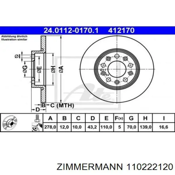 110222120 Zimmermann Дисковый тормоз