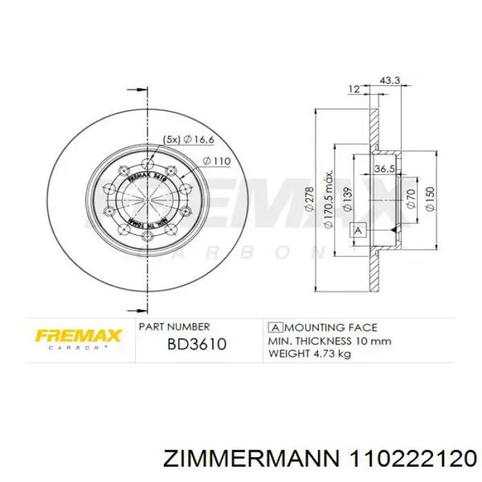 Тормозные диски 110222120 Zimmermann
