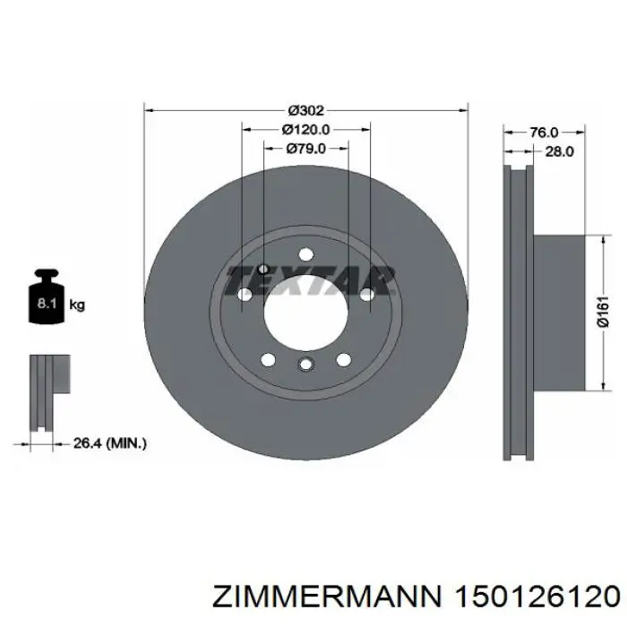 Передние тормозные диски 150126120 Zimmermann