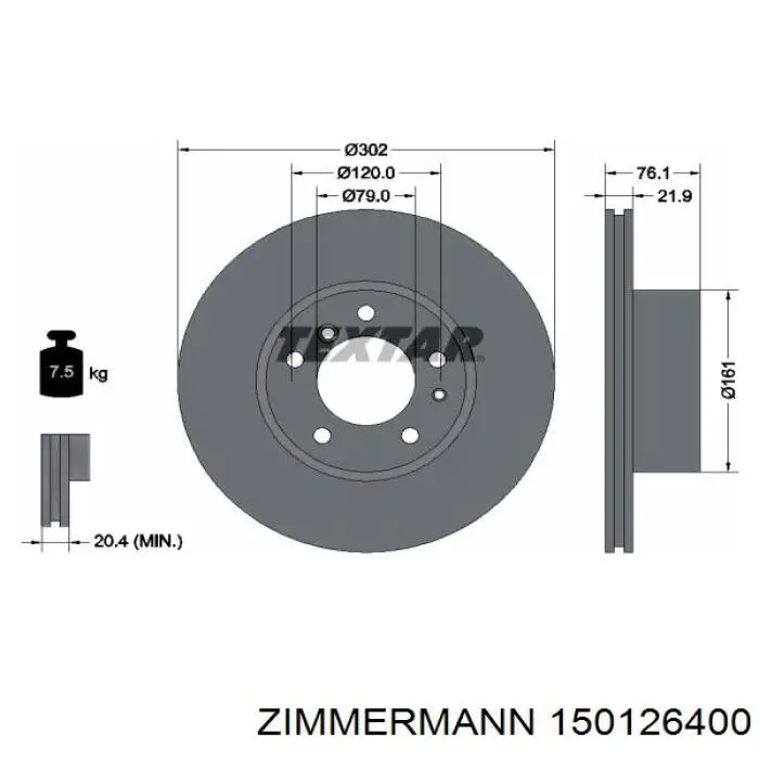 Тормоз дисковый передний Zimmermann 150126400 цена, от 49.00 USD