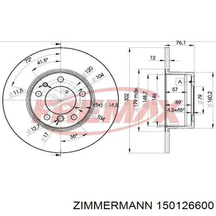 Передние тормозные диски 150126600 Zimmermann