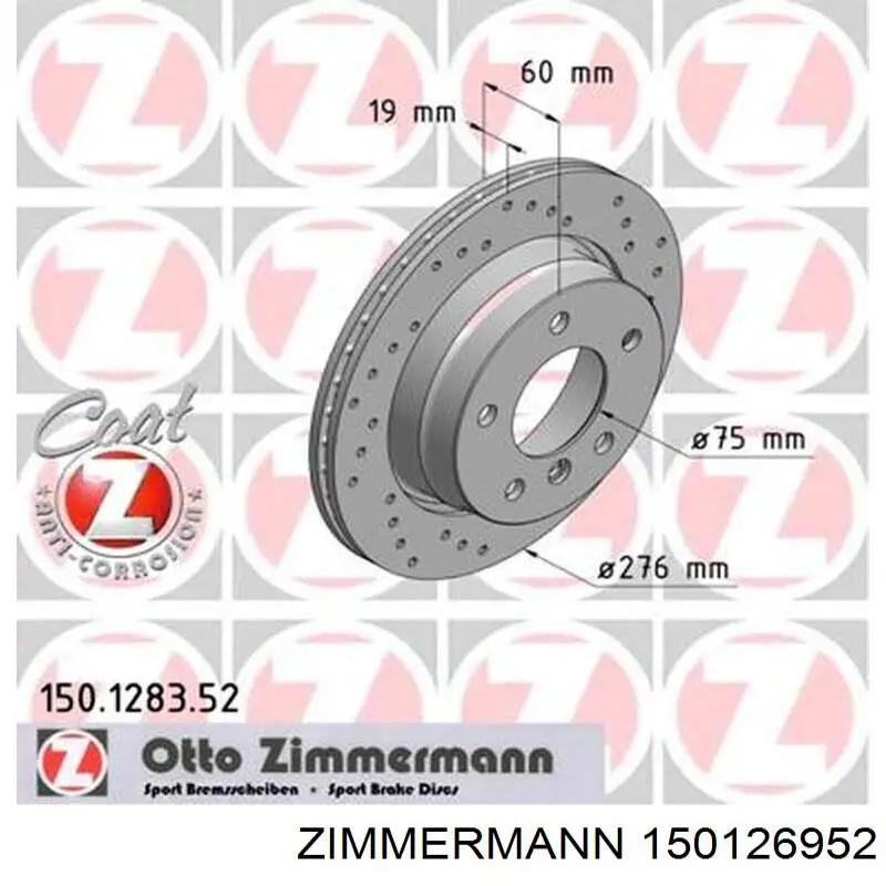 Передние тормозные диски 150126952 Zimmermann