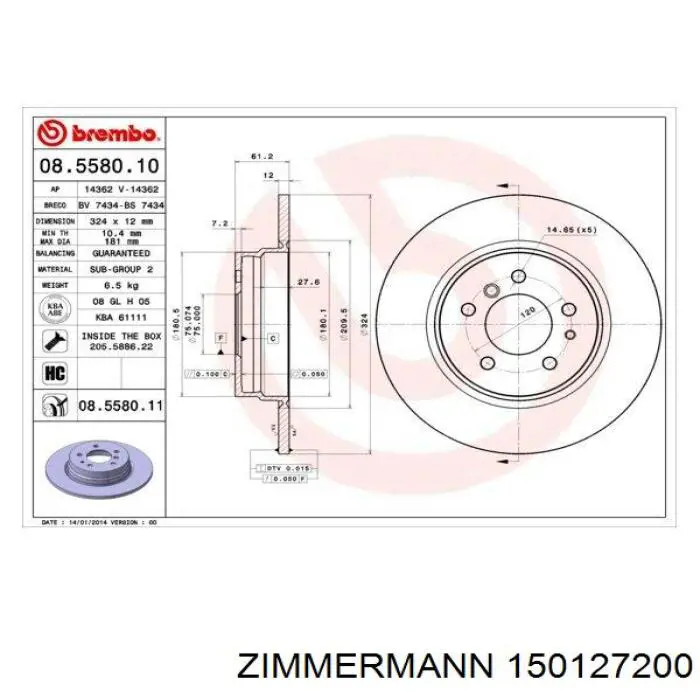 Задний тормозной диск Zimmermann 150127200 цена, от 39.60 USD