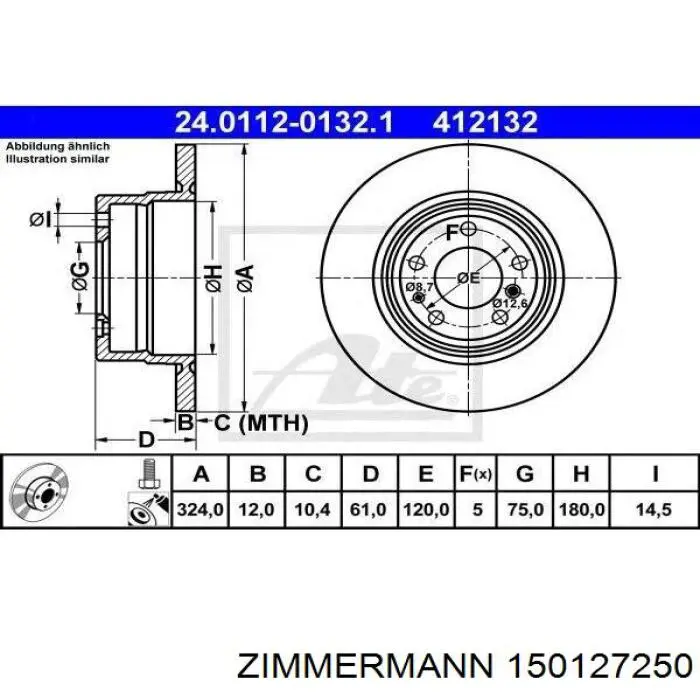 Купить 150127250 Zimmermann Диск тормозной задний