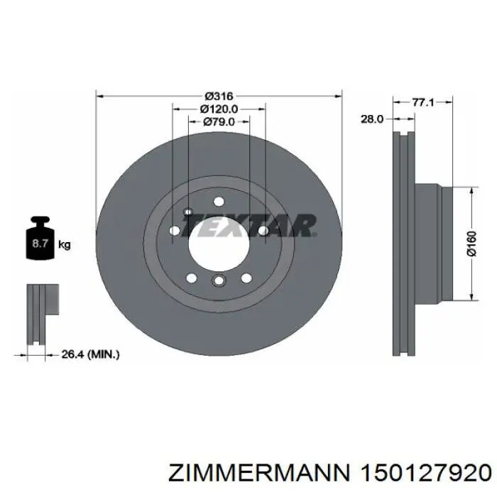 Передний тормозной диск Zimmermann 150127920