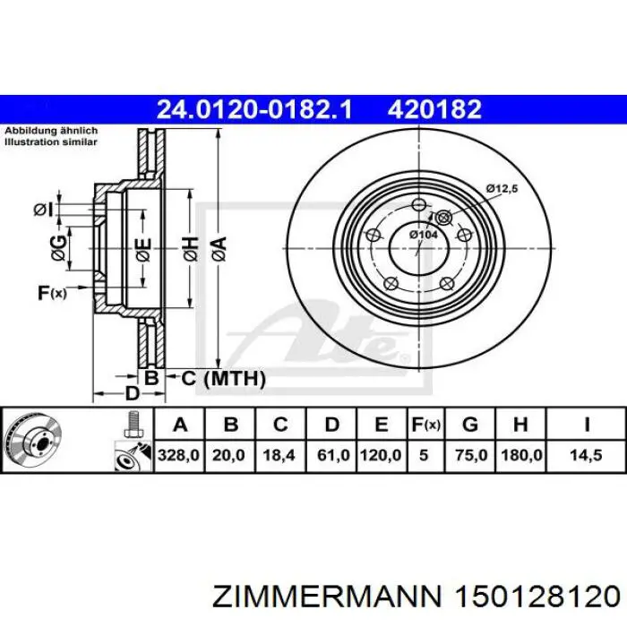 Задний тормозной диск Zimmermann 150128120 цена, от 72.55 USD