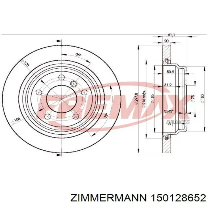 Задний тормозной диск Zimmermann 150128652 цена, от 93.19 USD