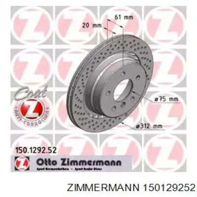 Задний тормозной диск Zimmermann 150129252 цена, от 74.13 USD
