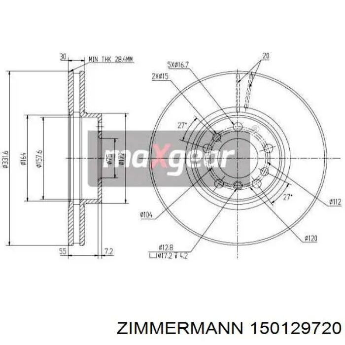 Передние тормозные диски 150129720 Zimmermann