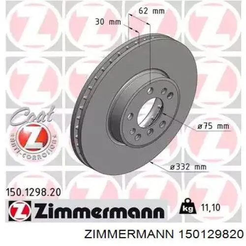 Диск тормозной передний Zimmermann 150129820