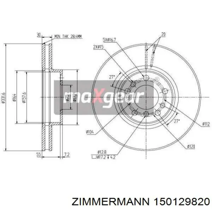 Тормоз дисковый передний Zimmermann 150129820 цена, от 70.82 USD