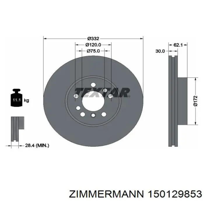 Передние тормозные диски 150129853 Zimmermann