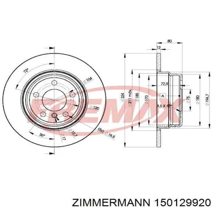 Задний дисковый тормоз Zimmermann 150129920