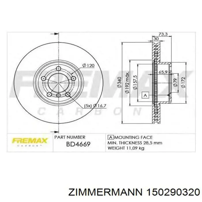 Тормоз дисковый передний Zimmermann 150290320 цена, от 103.30 USD