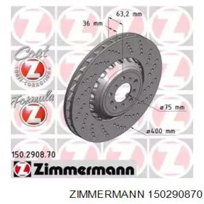 Передние тормозные диски 150290870 Zimmermann