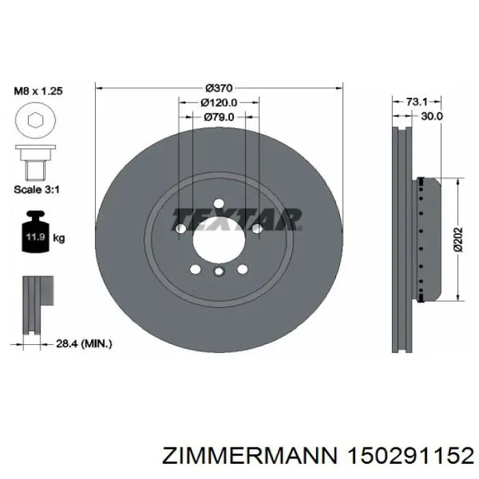 Тормоз дисковый передний Zimmermann 150291152 цена, от 171.62 USD