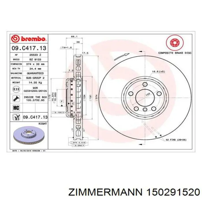 Передний тормозной диск Zimmermann 150291520