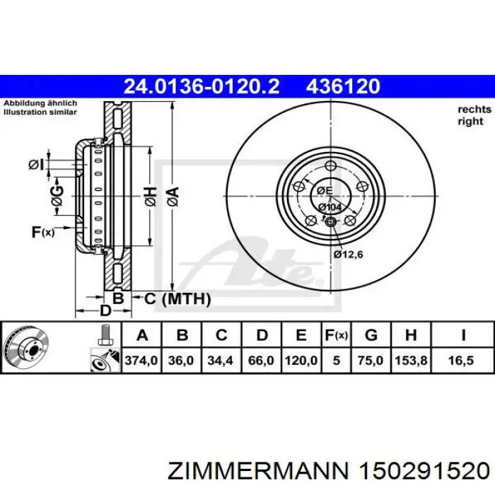 Купить 150291520 Zimmermann Ротор тормозной