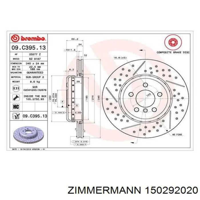 Купить 150292020 Zimmermann Диск тормозной задний