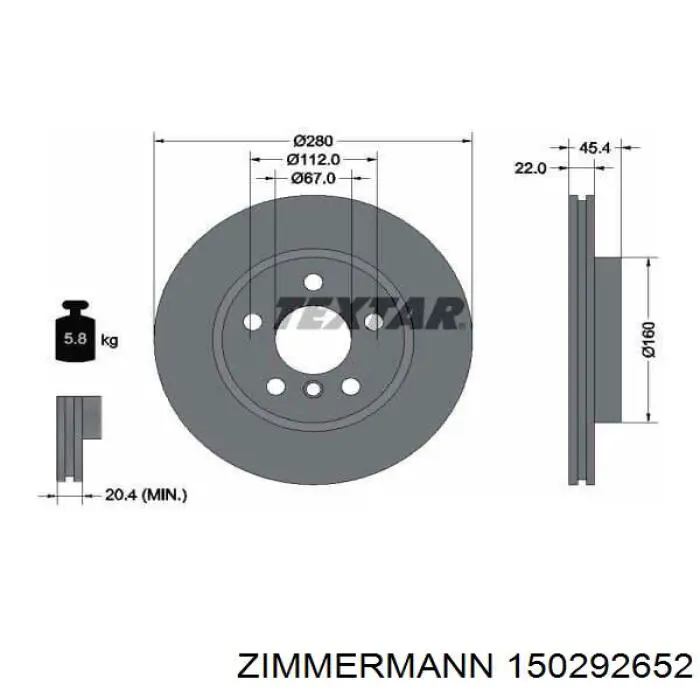 Передние тормозные диски 150292652 Zimmermann
