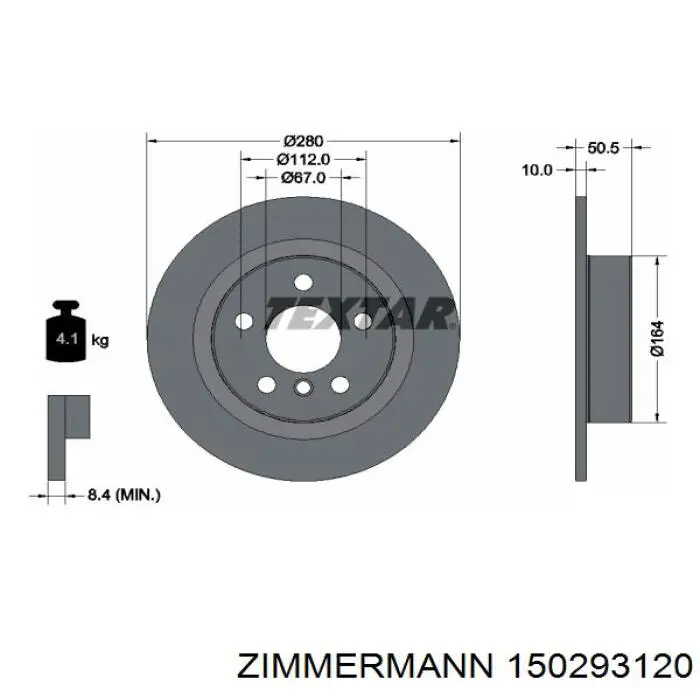 Disco de freno trasero 150293120 Zimmermann