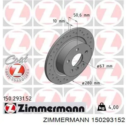 150.2931.52 Zimmermann disco do freio traseiro