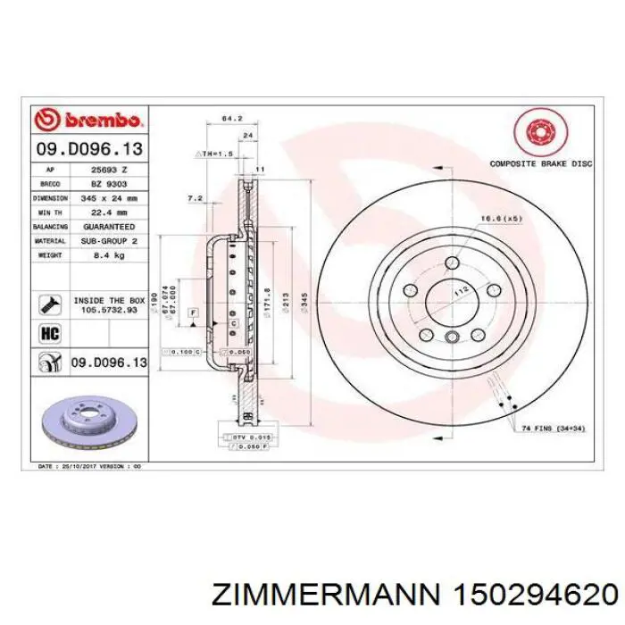 Disco de freno trasero 150294620 Zimmermann