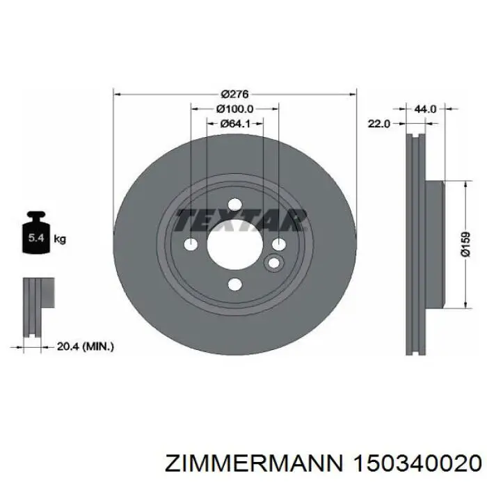 Передний тормозной диск Zimmermann 150340020