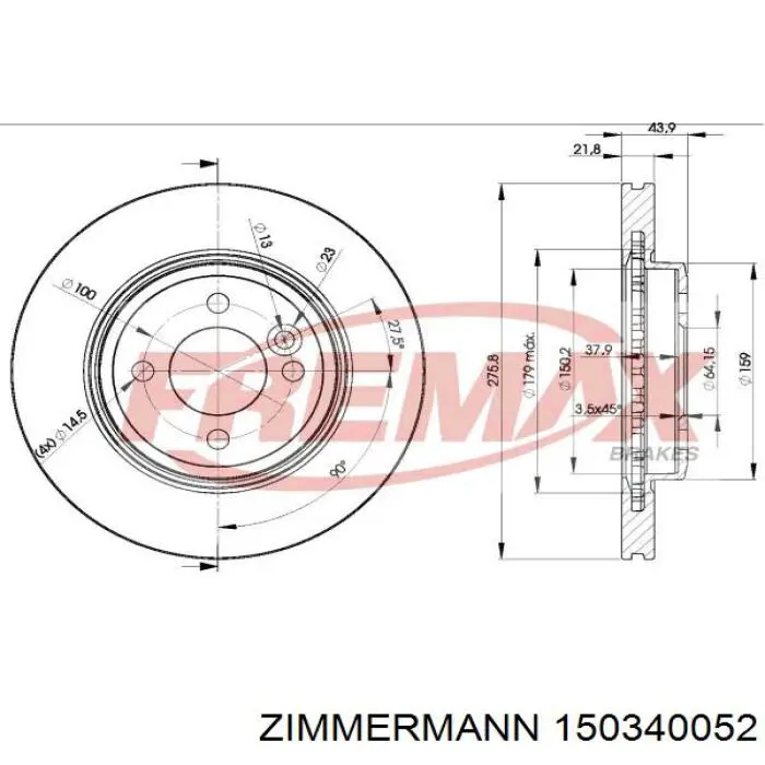 Передние тормозные диски 150340052 Zimmermann