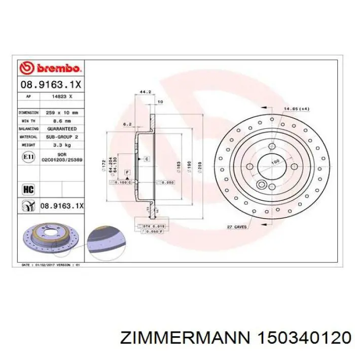 150340120 Zimmermann Дисковый тормоз