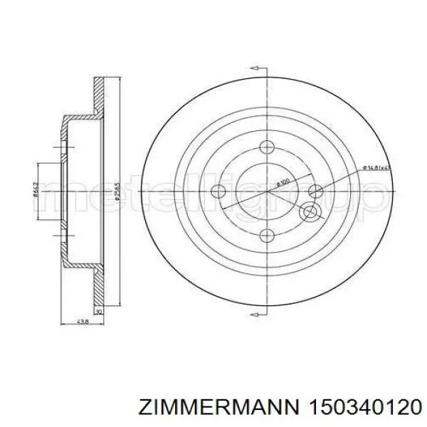 Купить 150340120 Zimmermann Диск тормозной задний