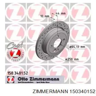150.3401.52 Zimmermann диск тормозной задний