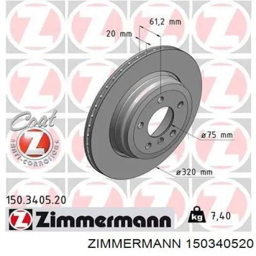 Disco de freno trasero 150340520 Zimmermann