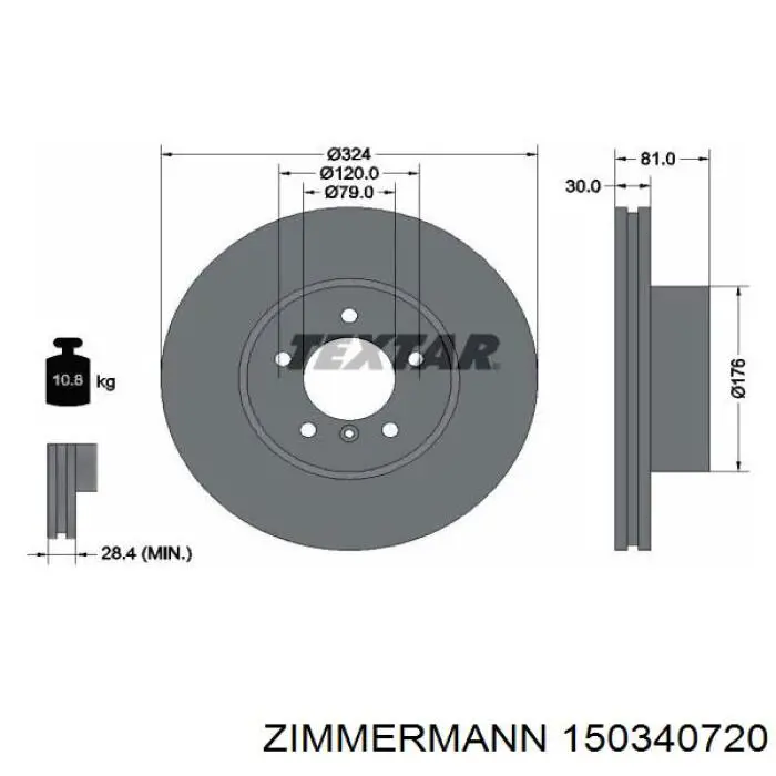 Передние тормозные диски 150340720 Zimmermann