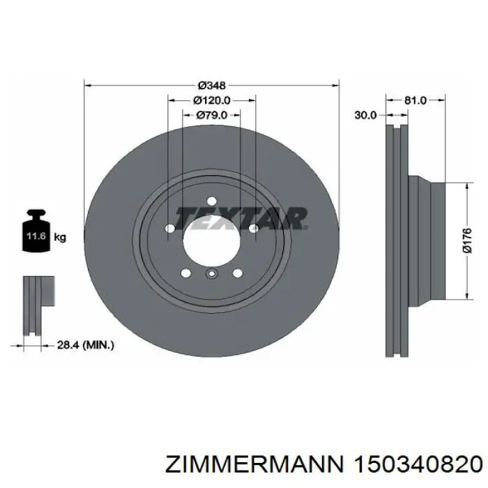 Передние тормозные диски 150340820 Zimmermann