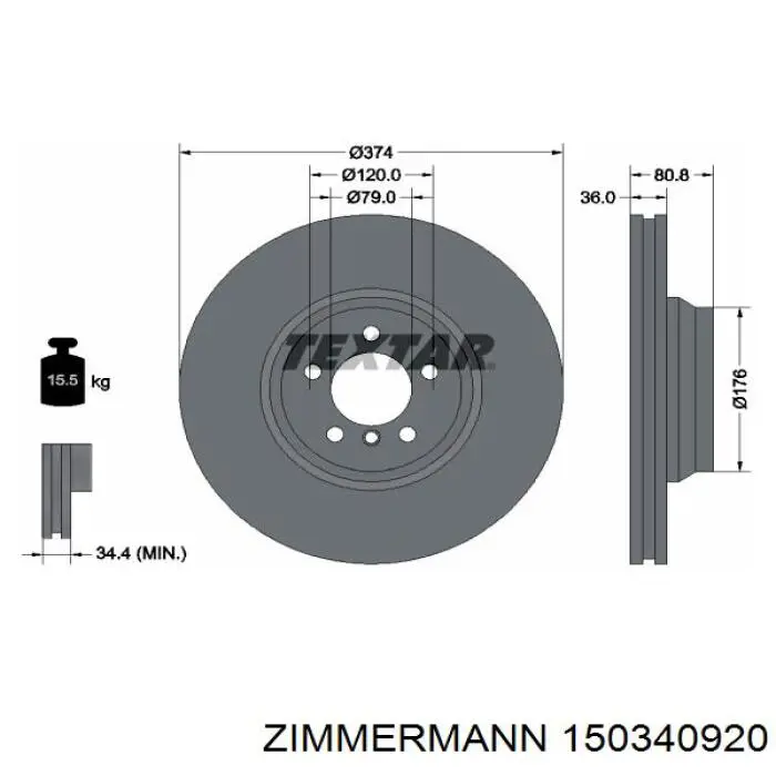 Купить 150340920 Zimmermann Ротор тормозной