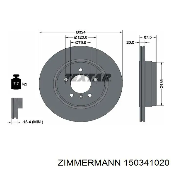 Купить 150341020 Zimmermann Диск тормозной задний