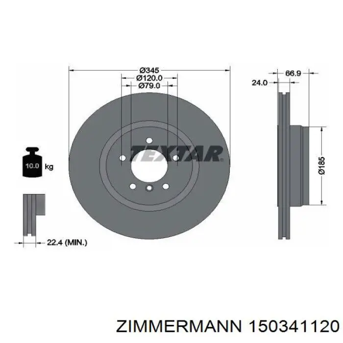 Купить 150341120 Zimmermann Диск тормозной задний