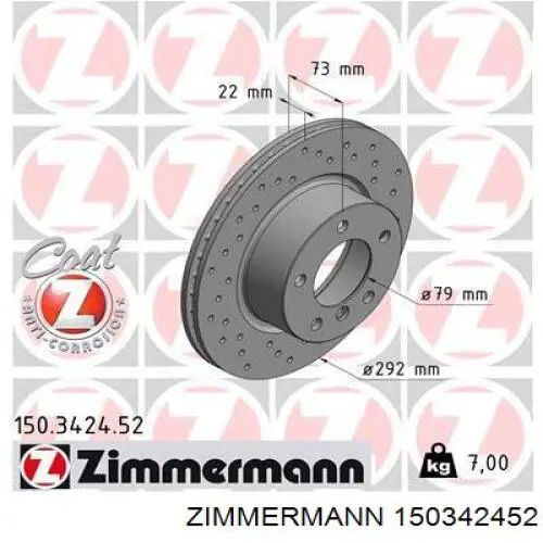 Передние тормозные диски 150342452 Zimmermann