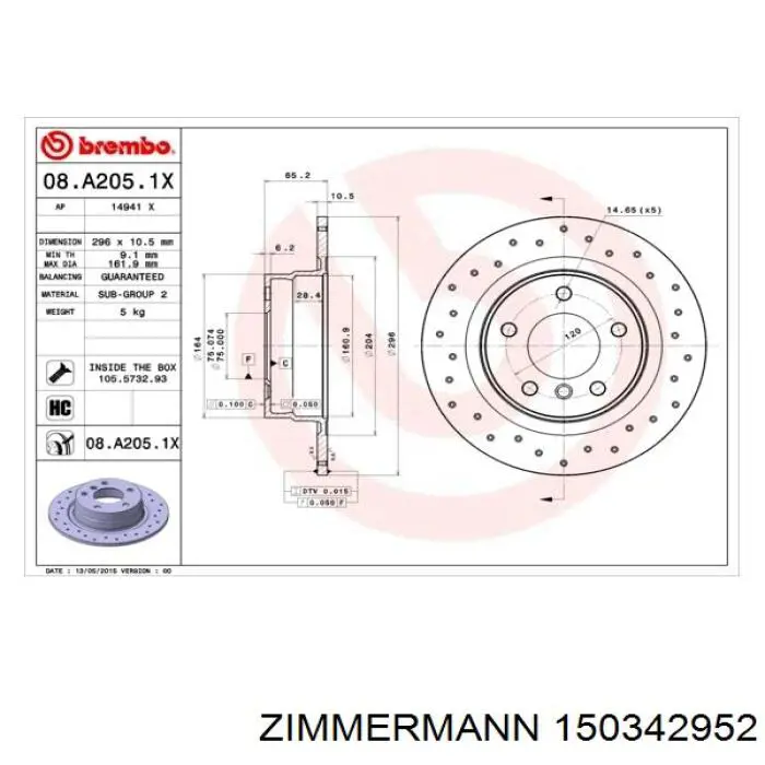 Задний дисковый тормоз Zimmermann 150342952