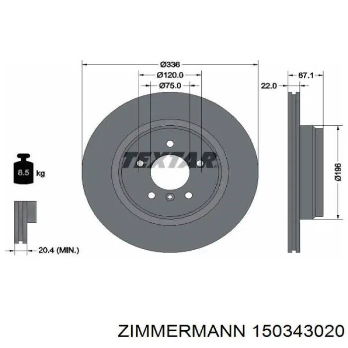 Купить 150343020 Zimmermann Диск тормозной задний
