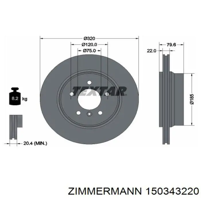 Disco de freno trasero 150343220 Zimmermann