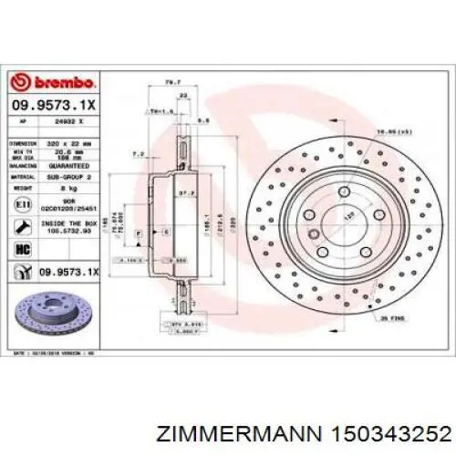 Задний дисковый тормоз Zimmermann 150343252