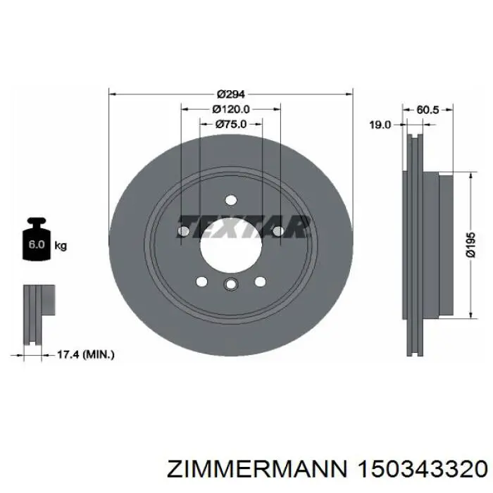 Купить 150343320 Zimmermann Диск тормозной задний