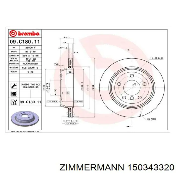Тормозные диски 150343320 Zimmermann