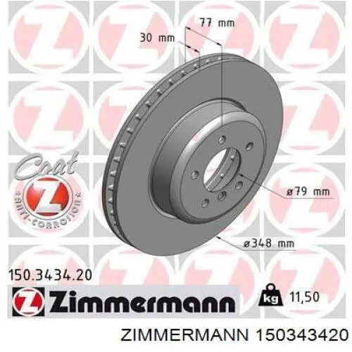 Disco de freno delantero 150343420 Zimmermann