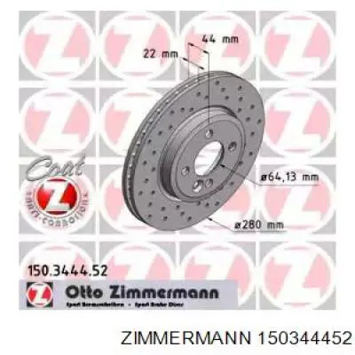 Передние тормозные диски 150344452 Zimmermann