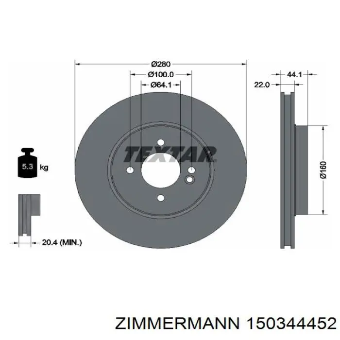 Тормоз дисковый передний Zimmermann 150344452 цена, от 58.22 USD