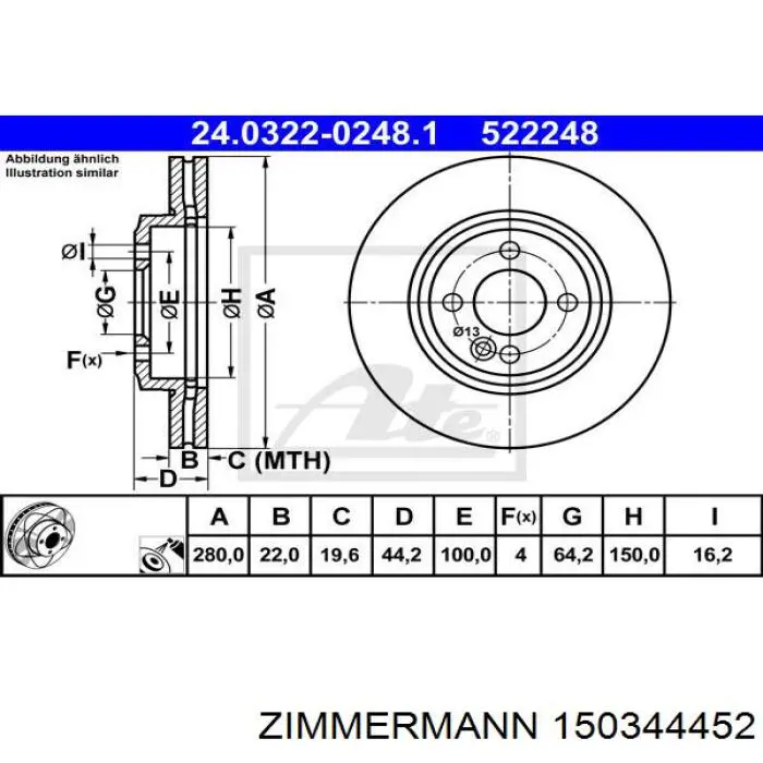 Купить 150344452 Zimmermann Ротор тормозной