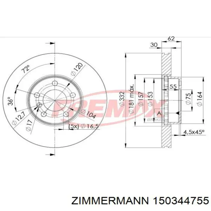 Передние тормозные диски 150344755 Zimmermann